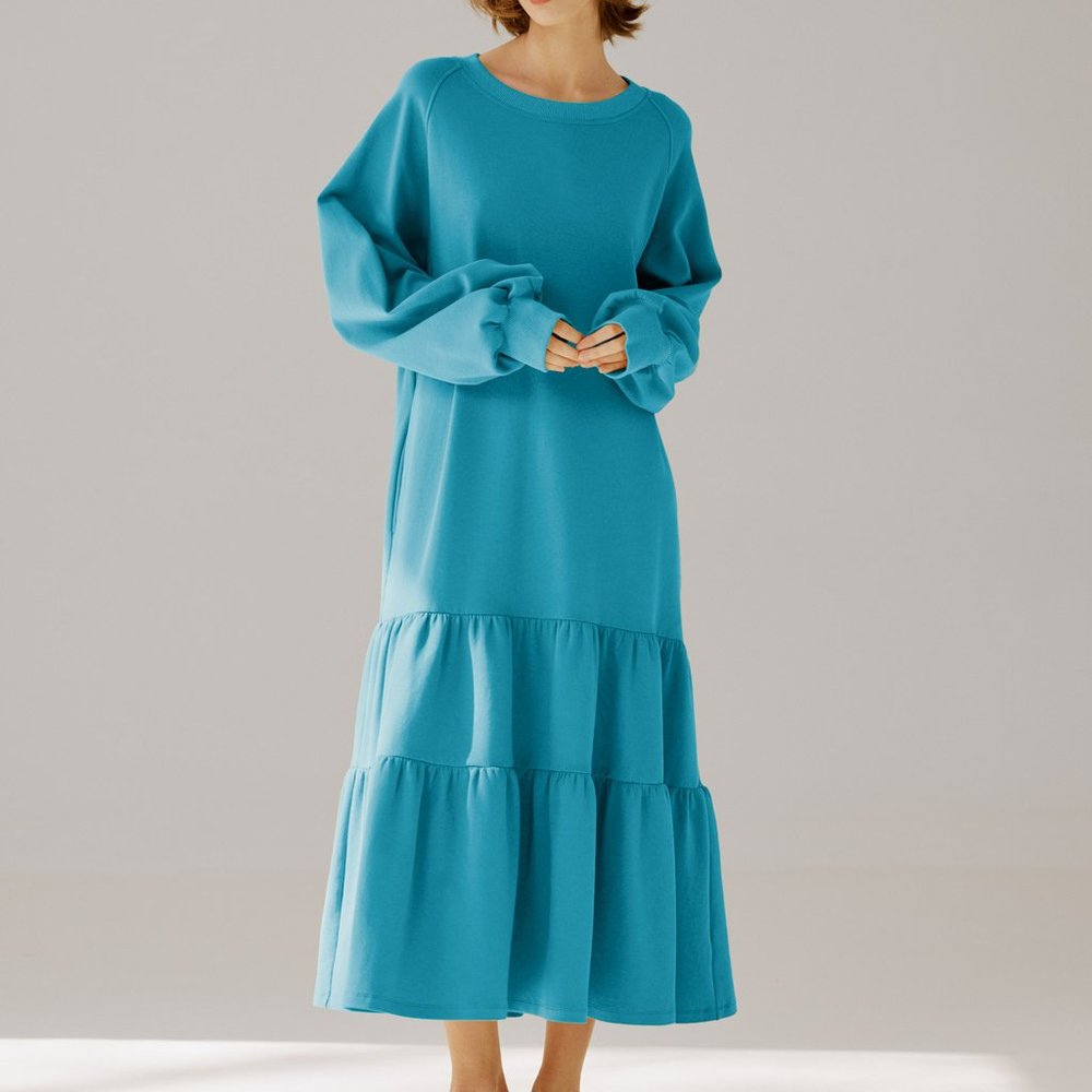 Crewneck Tiered Cotton Dress